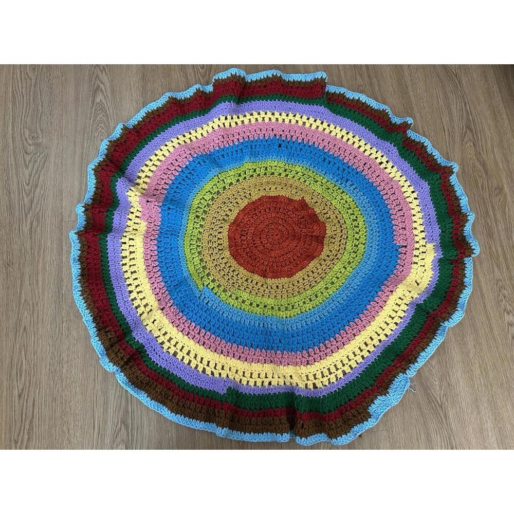 Round Mandala Afghan Throw Rainbow Boho Shabby Chic 35" D